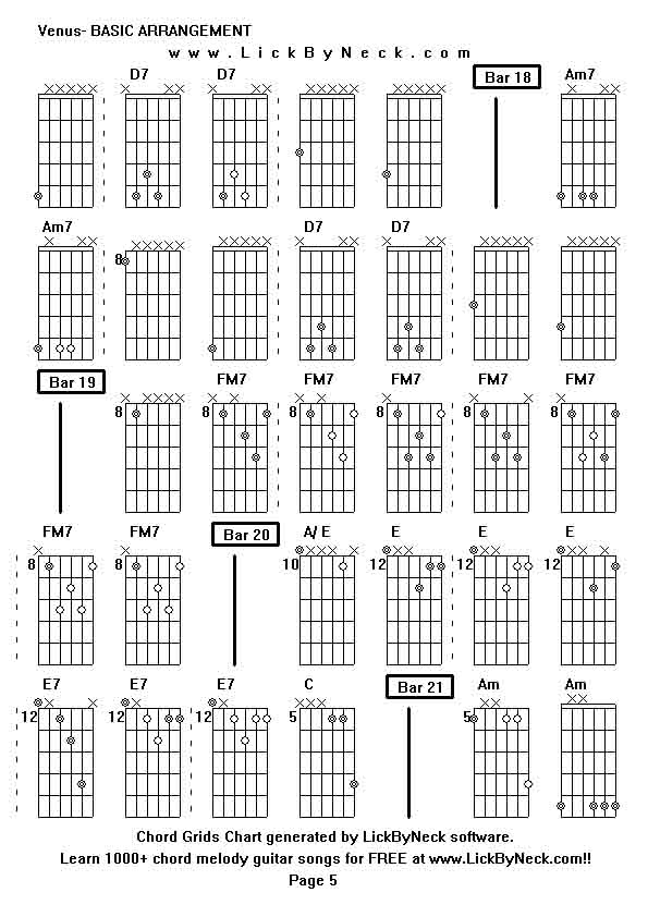 Chord Grids Chart of chord melody fingerstyle guitar song-Venus- BASIC ARRANGEMENT,generated by LickByNeck software.